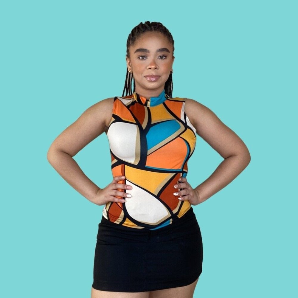 Funky Shape Mock Neck Top